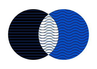 Venn diagram merge circles and wavy lines chart infographic sign.