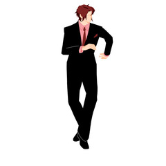 ダンスをするスーツの男性　赤　主線なし
