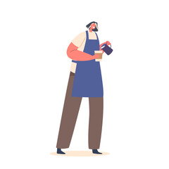Barista Female Character Wear Apron Work In Cafe Or Coffee Shop Cooking Fresh Aromatic Beverage. Girl Making Coffee