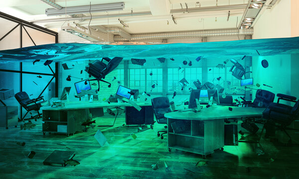 modern office totally flooded.