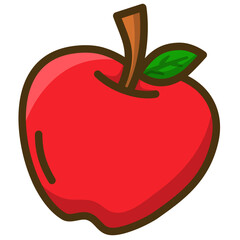 red apple with leaf cartoon illustration