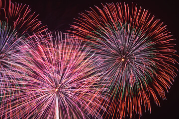 画面いっぱいの大きな打ち上げ花火二つ