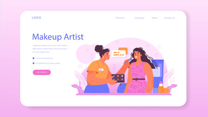 Make up artist web banner or landing page. Professional artist doing a beauty