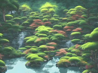 Fototapeta na wymiar Secret Magic Garden colorful beautiful atmospheric 3d illustration