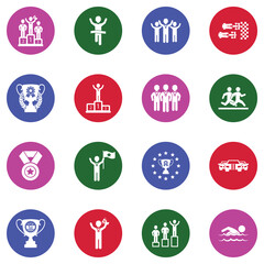 Competition Icons. White Flat Design In Circle. Vector Illustration.