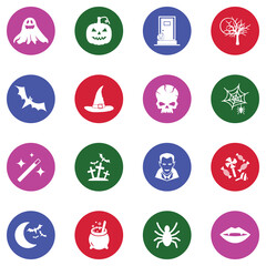 Halloween Party. White Flat Design In Circle. Vector Illustration.