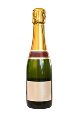 Bottle of Champagne or sparkling wine with a blank label isolated on transparent background