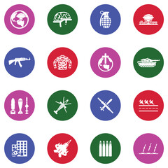 World War Icons. White Flat Design In Circle. Vector Illustration.