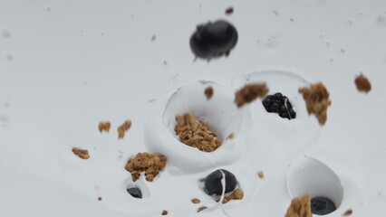 Preparing dairy cereal dessert for natural breakfast close up. Organic snack.