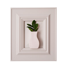 Abstract autumn background - a decorative frame and a white vase with a green plant isolated on a white background.