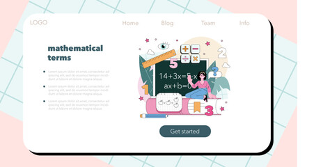 Mathematician web banner or landing page. Mathematician use scientific