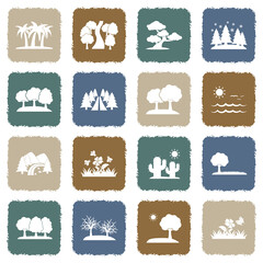 Nature Landscape Icons. Grunge Color Flat Design. Vector Illustration.