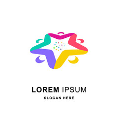abstract logo diversity and togetherness of social people star shape. Social team logo icon. Social diversity, team work.