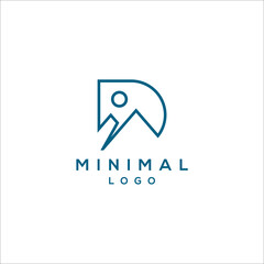 minimal mountain line art and letter D logo vector