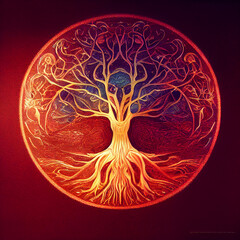 Naklejka premium Tree of Life, Yggdrasil, intricate details, cinematic light