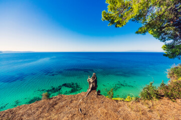 Greece,Central Macedonia,Mediterranean Sea seen from coastal clifftop in summer