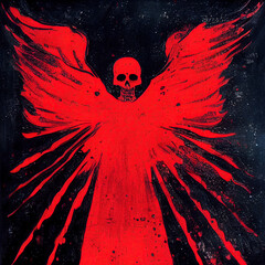 Grunge sketch of red angel of death - 3d illustration