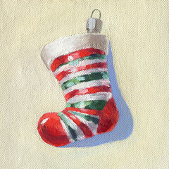 Retro Christmas tree toy. Christmas oil painting. Santa's boots. Christmas retro poster