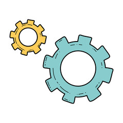 Doodle pair of gears vector isolated illustration