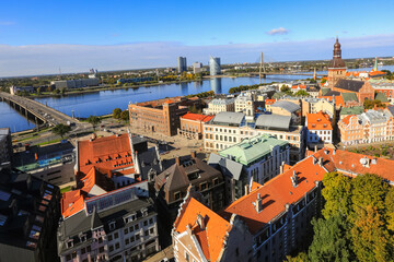 Obraz premium Aerial view of the city Riga , latvia