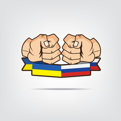 Ukrainian and russian war flag and fist