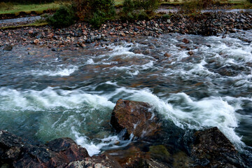 Closeup View of Fast Flowing River in the Scottish Highlands