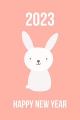 Happy New Year 2023 Greeting Card Poster Banner with rabbit