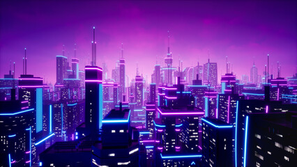 Metaverse city or cyberpunk concept, 3d render