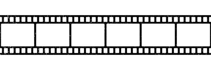 Old film strip seamless pattern. Repeated black filmstrip isolated on white background. Grunge effect exposure. Repeating clipping reel movie. Photo frame tape. Roll camera. Vector illustration