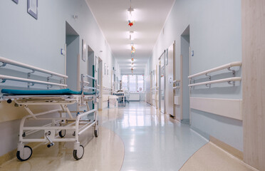 Empty hospital corridor at the children's ward with copy space