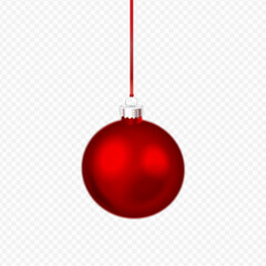 Vector realistic red christmas ornament on transparent background. - obrazy, fototapety, plakaty