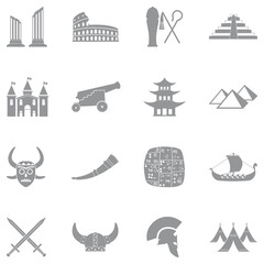 Fototapeta na wymiar Ancient Civilization Icons. Gray Flat Design. Vector Illustration.