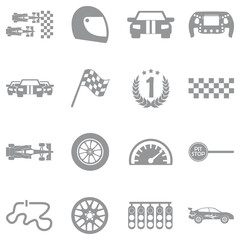 Car Racing Icons. Gray Flat Design. Vector Illustration.