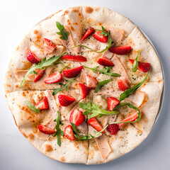 Tasty hot italian pizza for children with with strawberry