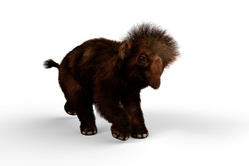 3D illustration of a Woolly Mammoth baby running, the extinct relative of the modern Elephant isolated on a transparent background.