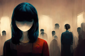 Woman suffering social anxiety attack. Ai generated art illustration