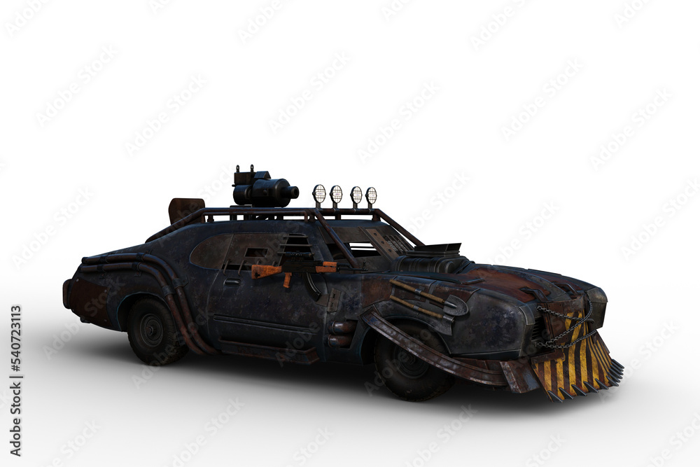 Poster 3D rendering of an armoured car from a  fantasy zombie apocalypse world isolated on a transparent background.