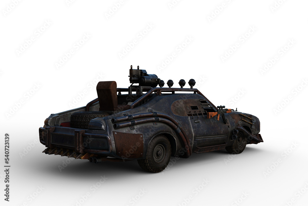 Poster 3d rendering of a fantasy zombie apocalypse armoured car isolated on a transparent background.