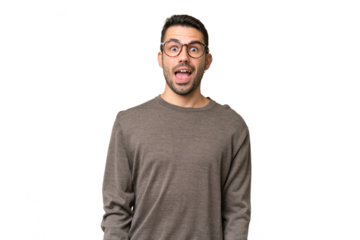 Young handsome caucasian man over isolated background with surprise facial expression