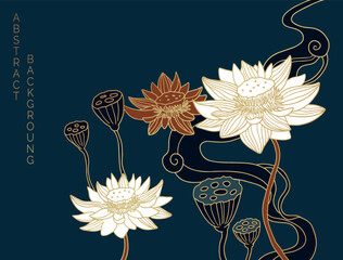 illustration in asian style with flowers and stylized cloud