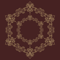 Elegant vintage vector brown and golden ornament in classic style. Abstract traditional round ornament with oriental elements. Classic vintage pattern