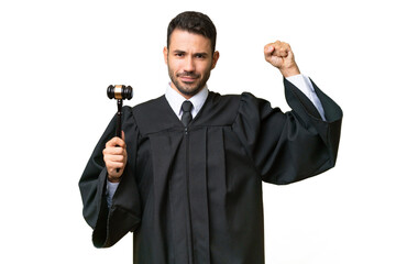 Judge caucasian man over isolated background doing strong gesture