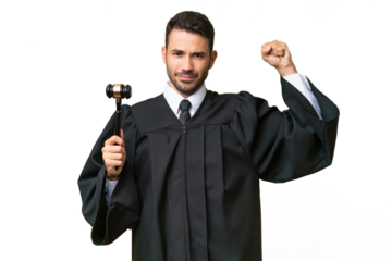 Judge caucasian man over isolated background doing strong gesture