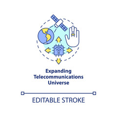 Fototapeta premium Expand telecommunication universe concept icon. IoT technologies. Gadgets innovation abstract idea thin line illustration. Isolated outline drawing. Editable stroke. Arial, Myriad Pro-Bold fonts used