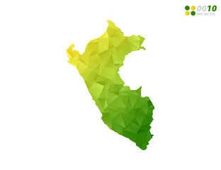 Vector Peru map green and yellow polygon triangle mosaic with white background. style gradient.