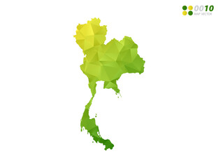 Vector Thailand map green and yellow polygon triangle mosaic with white background. style gradient.