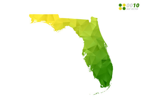 Vector Florida map green and yellow polygon triangle mosaic with white background. style gradient.