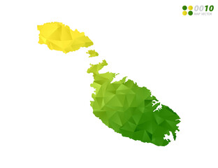 Vector Malta map green and yellow polygon triangle mosaic with white background. style gradient.