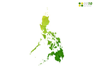 Vector Philippines map green and yellow polygon triangle mosaic with white background. style gradient.