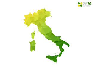 Vector Italy map green and yellow polygon triangle mosaic with white background. style gradient.